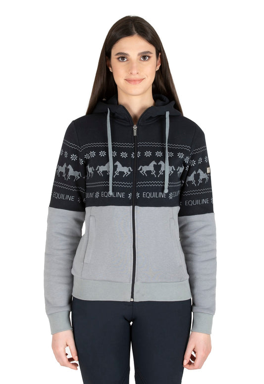 Equiline Women's Zip Hoodie with Winter Print Nilvian