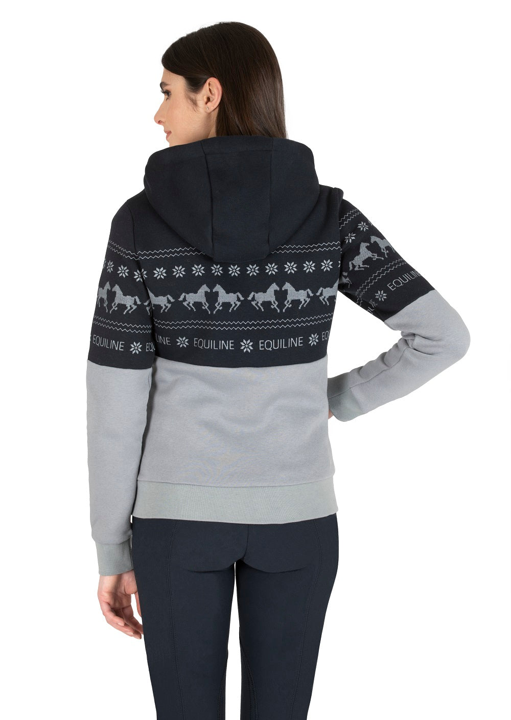 Equiline Women's Zip Hoodie with Winter Print Nilvian