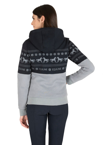Equiline Women's Zip Hoodie with Winter Print Nilvian
