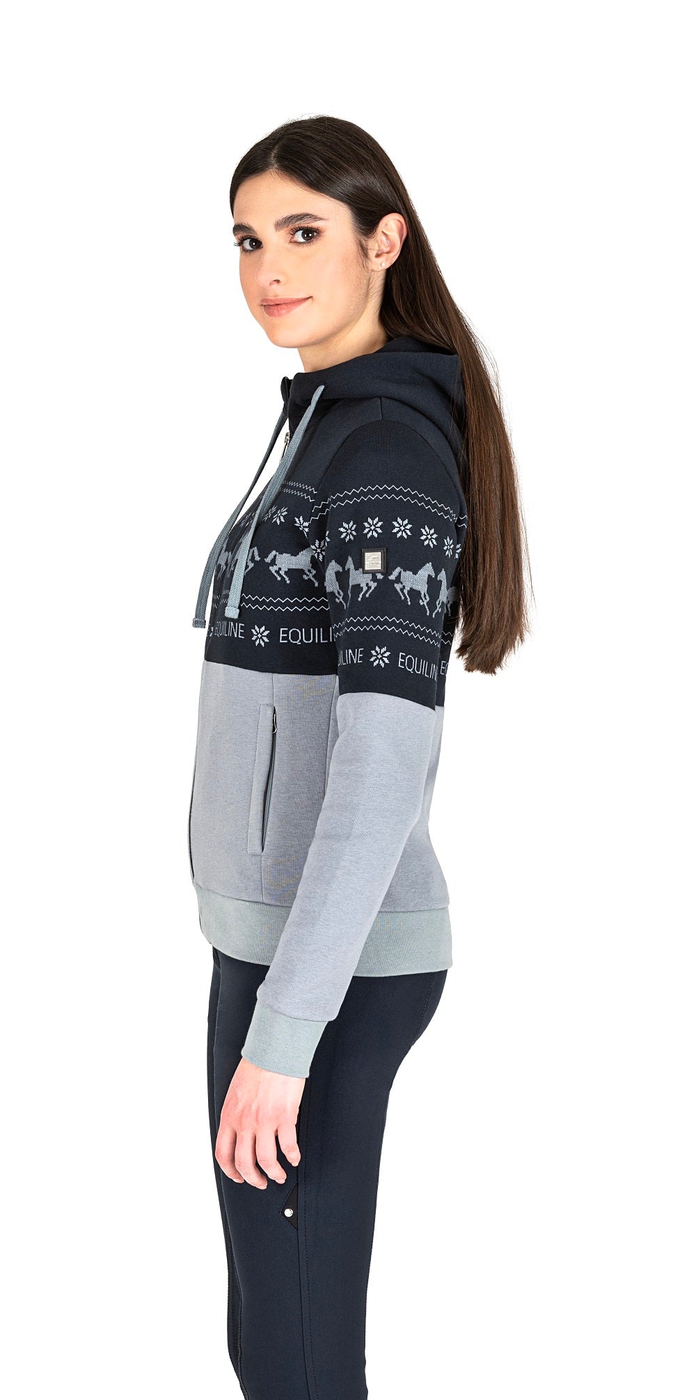 Equiline Women's Zip Hoodie with Winter Print Nilvian