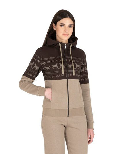 Equiline Women's Zip Hoodie with Winter Print Nilvian