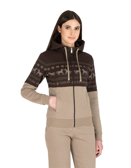 Equiline Women's Zip Hoodie with Winter Print Nilvian